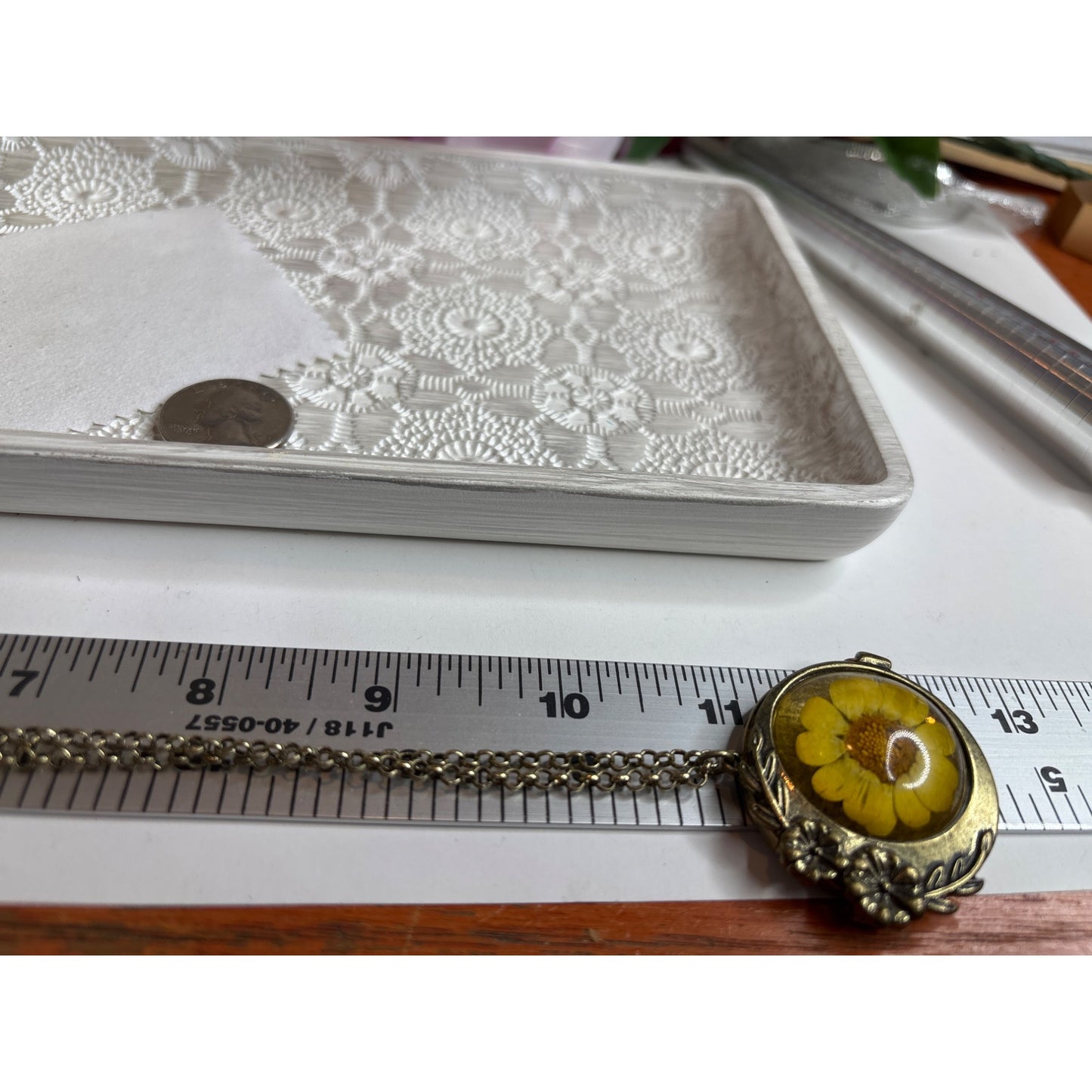 Photo Locket: Vintage Pressed Yellow Daisy Bronze Necklace Botanical Jewelry