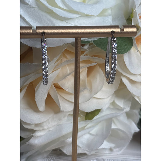 Sterling Silver Hoop Earrings With Sparkling Stones In Elegant Design