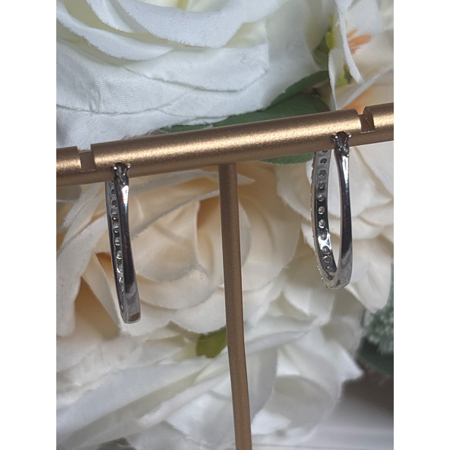 Sterling Silver Hoop Earrings With Sparkling Stones In Elegant Design