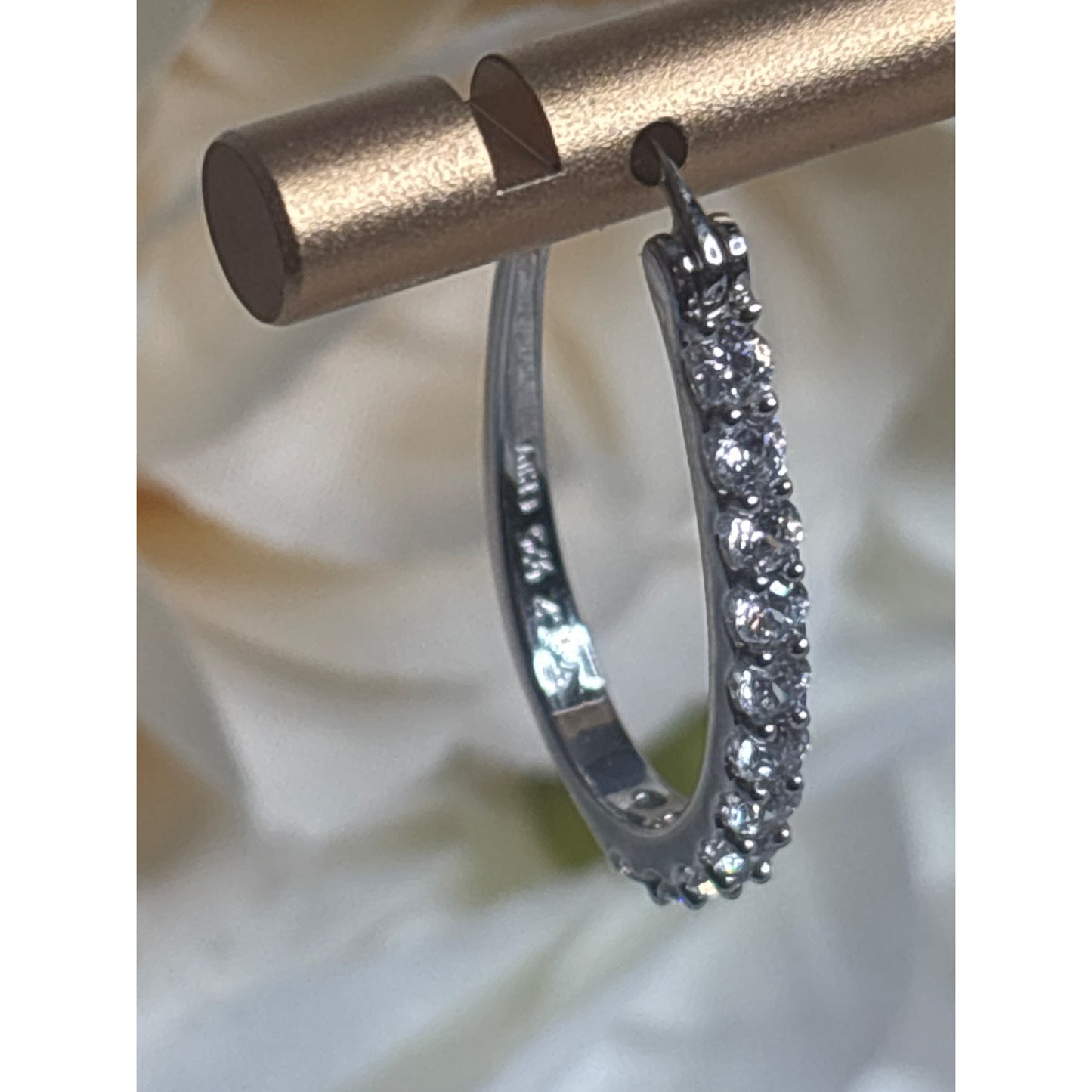 Sterling Silver Hoop Earrings With Sparkling Stones In Elegant Design