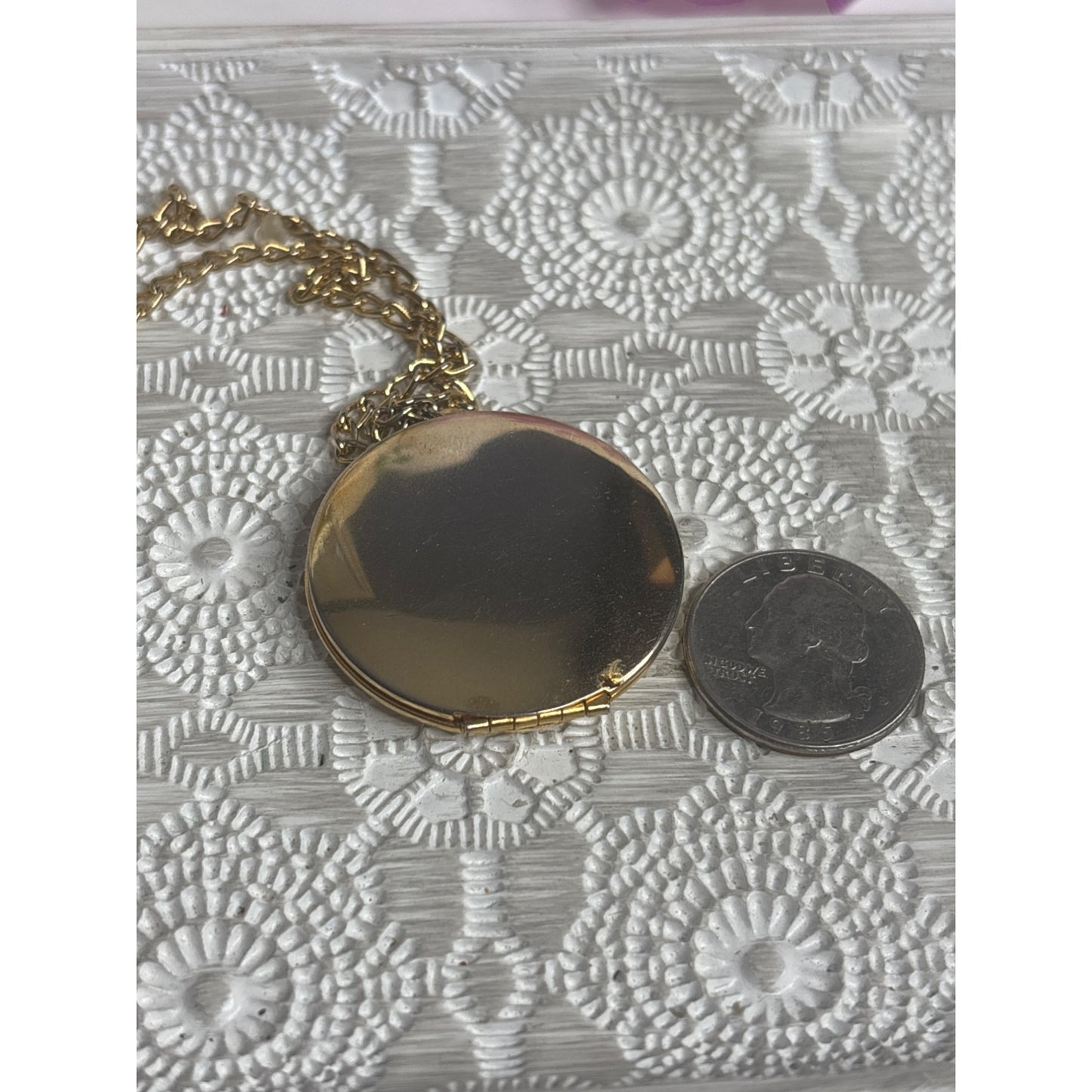 Vintage Gold-Tone Round Locket Necklace Wedding Photo