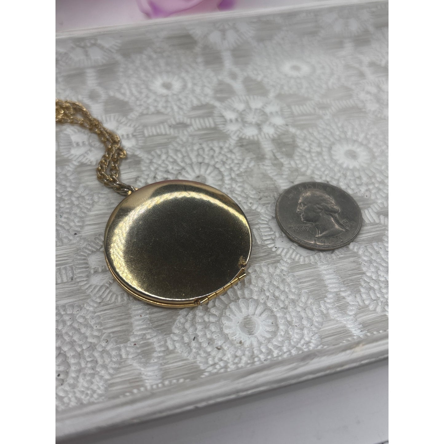 Vintage Gold-Tone Round Locket Necklace Wedding Photo