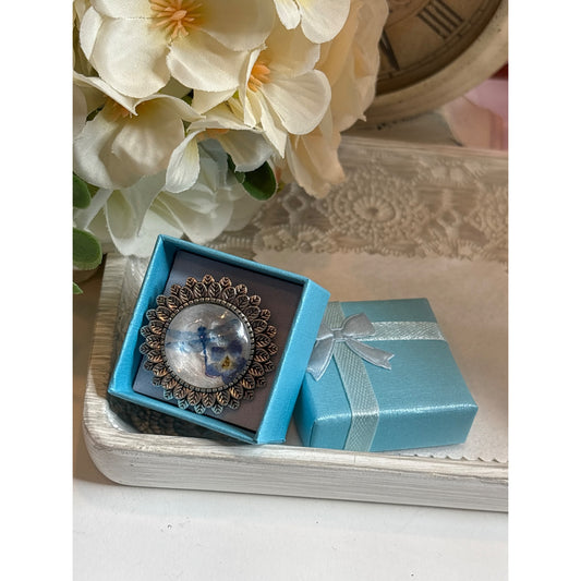 Pressed Forget-Me-Not and Blue Dragonfly Wedding Bouquet Brooch Handmade Memorial Pin