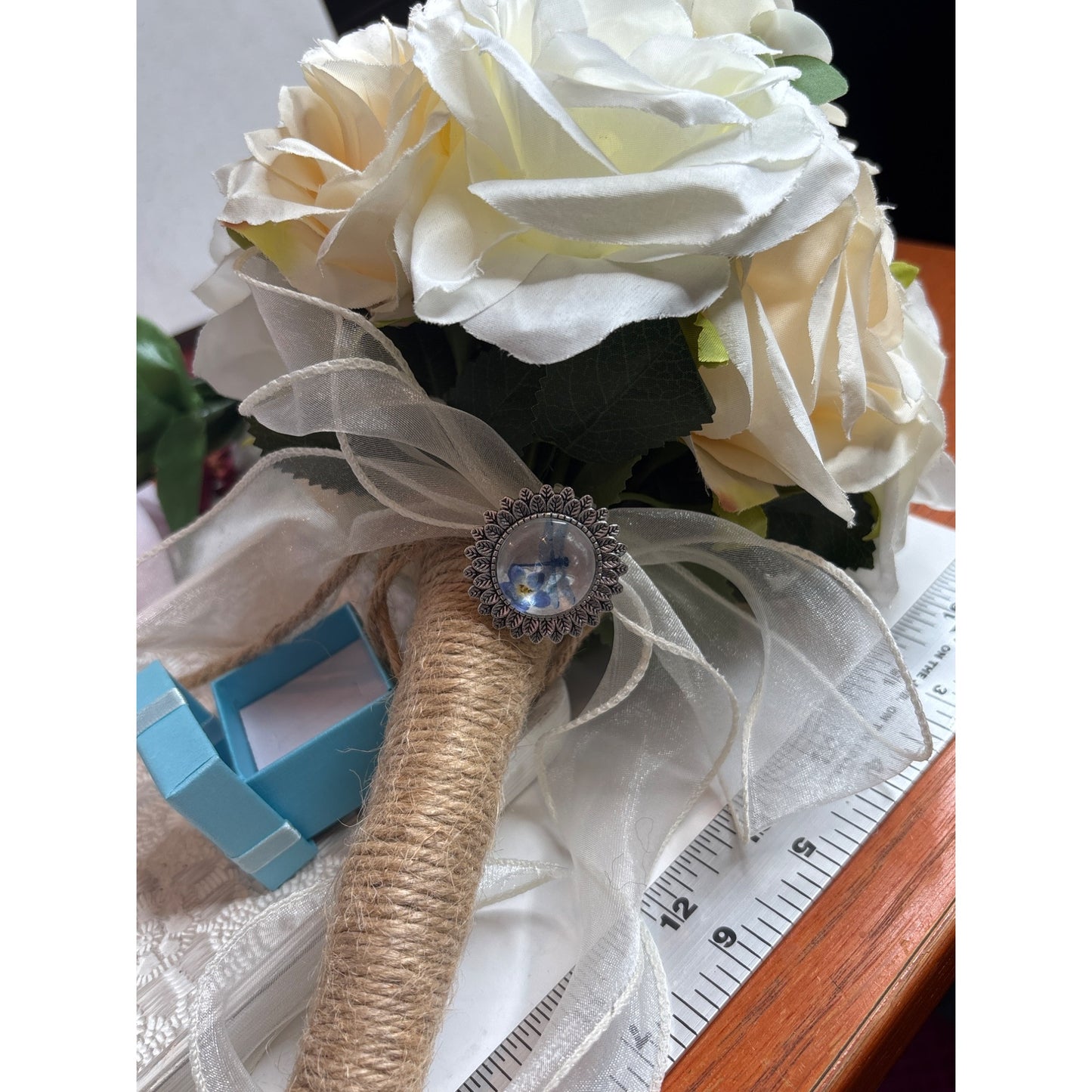 Pressed Forget-Me-Not and Blue Dragonfly Wedding Bouquet Brooch Handmade Memorial Pin