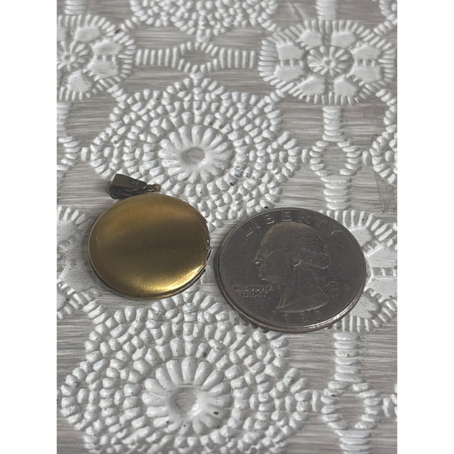 Vintage Photo Locket:  Brass Round Tea Cup Bluebird Butterfly Cozy Handpainted