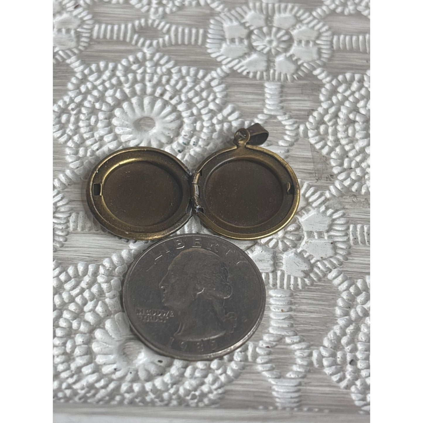 Vintage Photo Locket:  Brass Round Tea Cup Bluebird Butterfly Cozy Handpainted