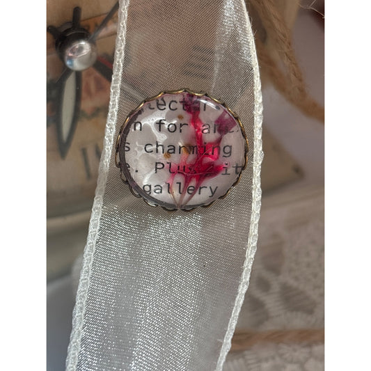 Handcrafted Dried Flower Brooch Vintage Text Handmade In San Diego Creative Gift