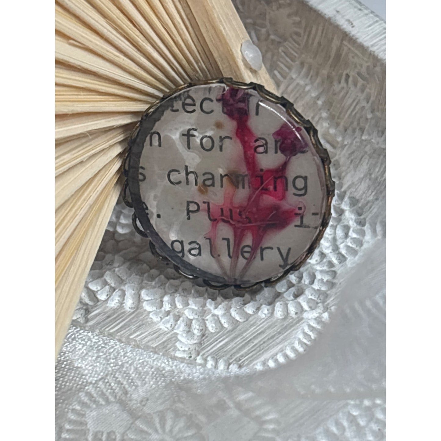 Handcrafted Dried Flower Brooch Vintage Text Handmade In San Diego Creative Gift