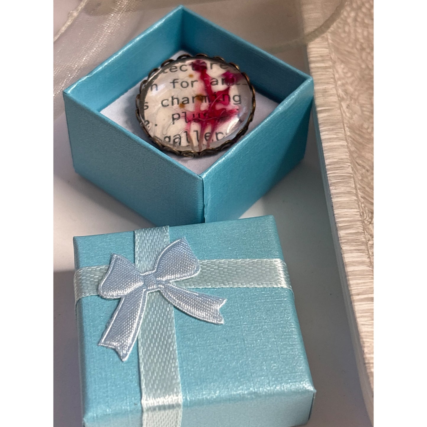 Handcrafted Dried Flower Brooch Vintage Text Handmade In San Diego Creative Gift