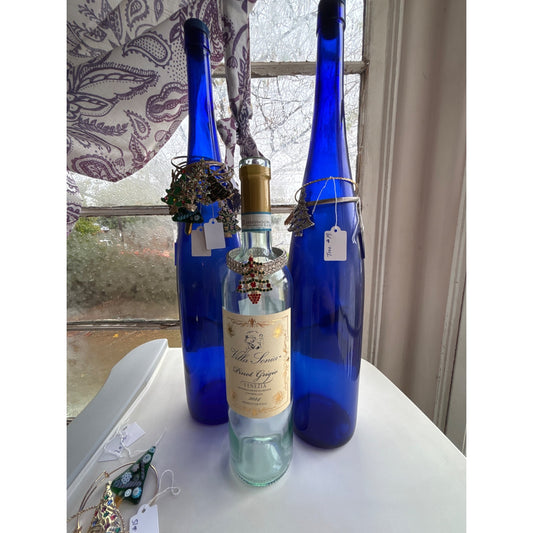 Vintage Rhinestone Christmas Tree Wine Bottle Jewelry With Silver Stretch Band