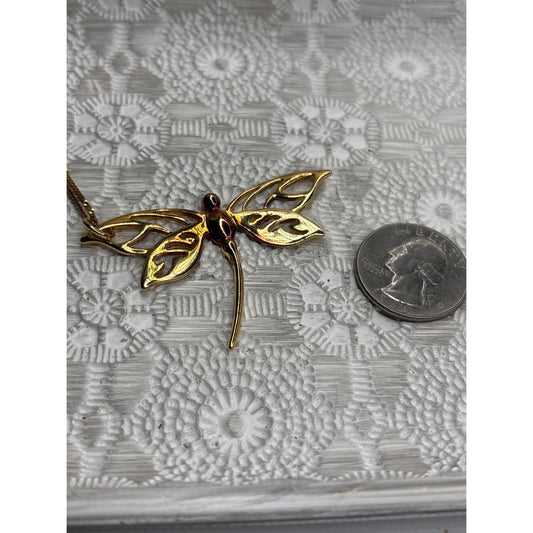 Gold-Tone Sterling Silver Dragonfly Pendant Necklace Vintage 925 ITALY