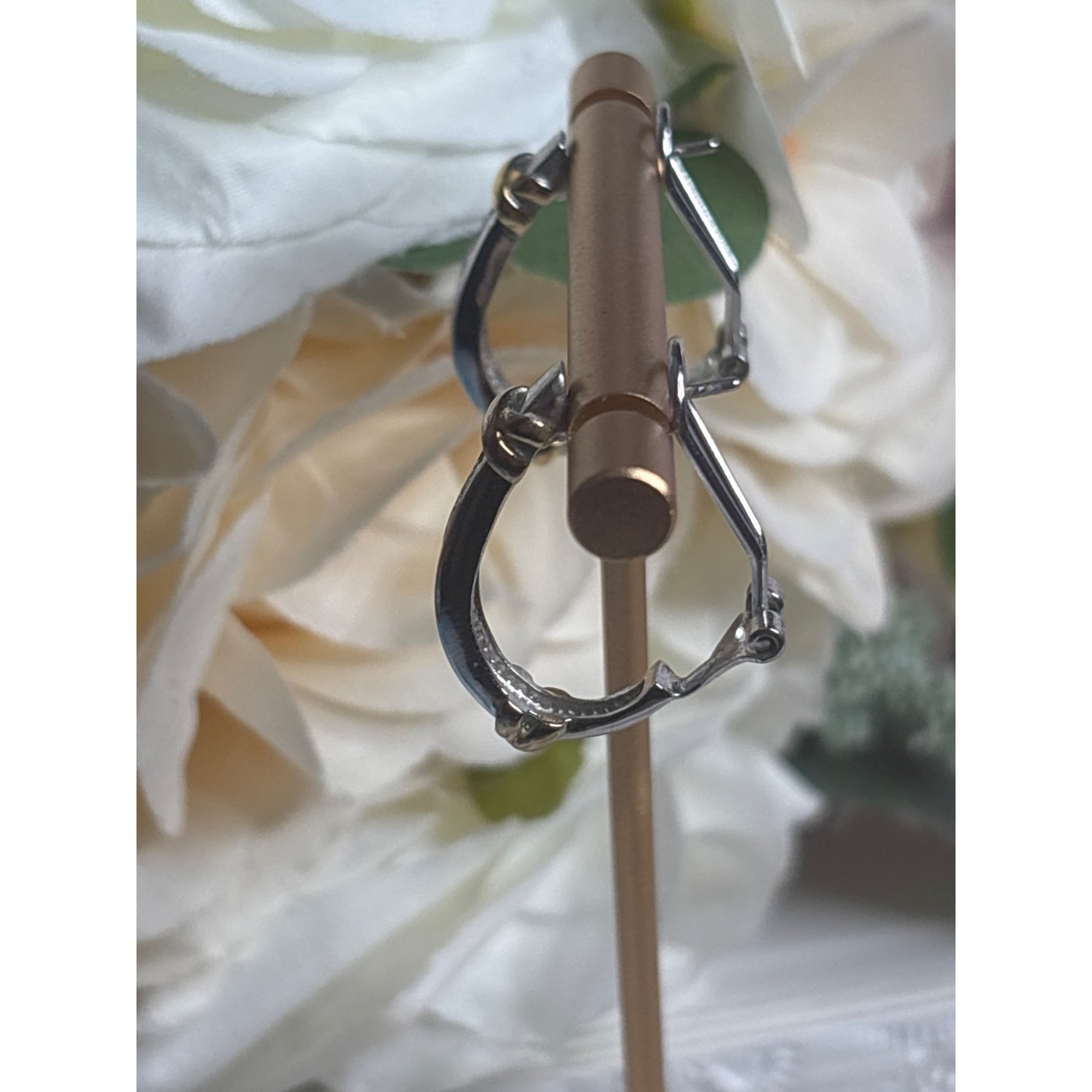 Sterling Silver Hoop Earrings With Gold Accents & Diamond Detailing Vintage Style