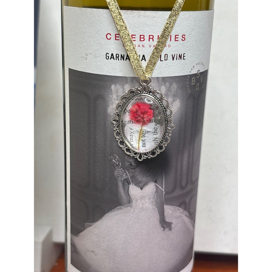 Pressed Flower Pendant with Vintage Book Words – Recycled Literary Keepsake Necklace, Custom Memorial Jewelry