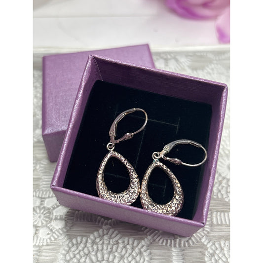 Sterling 925 Textured Teardrop Dangle Earrings With Leverback Closure
