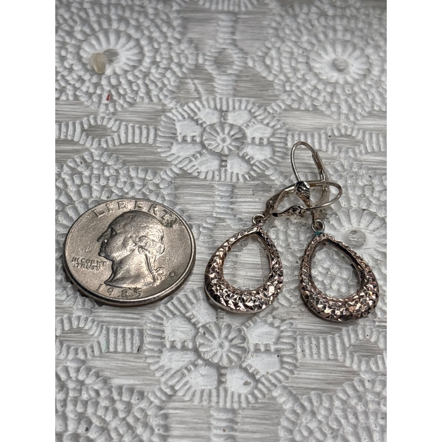 Sterling 925 Textured Teardrop Dangle Earrings With Leverback Closure