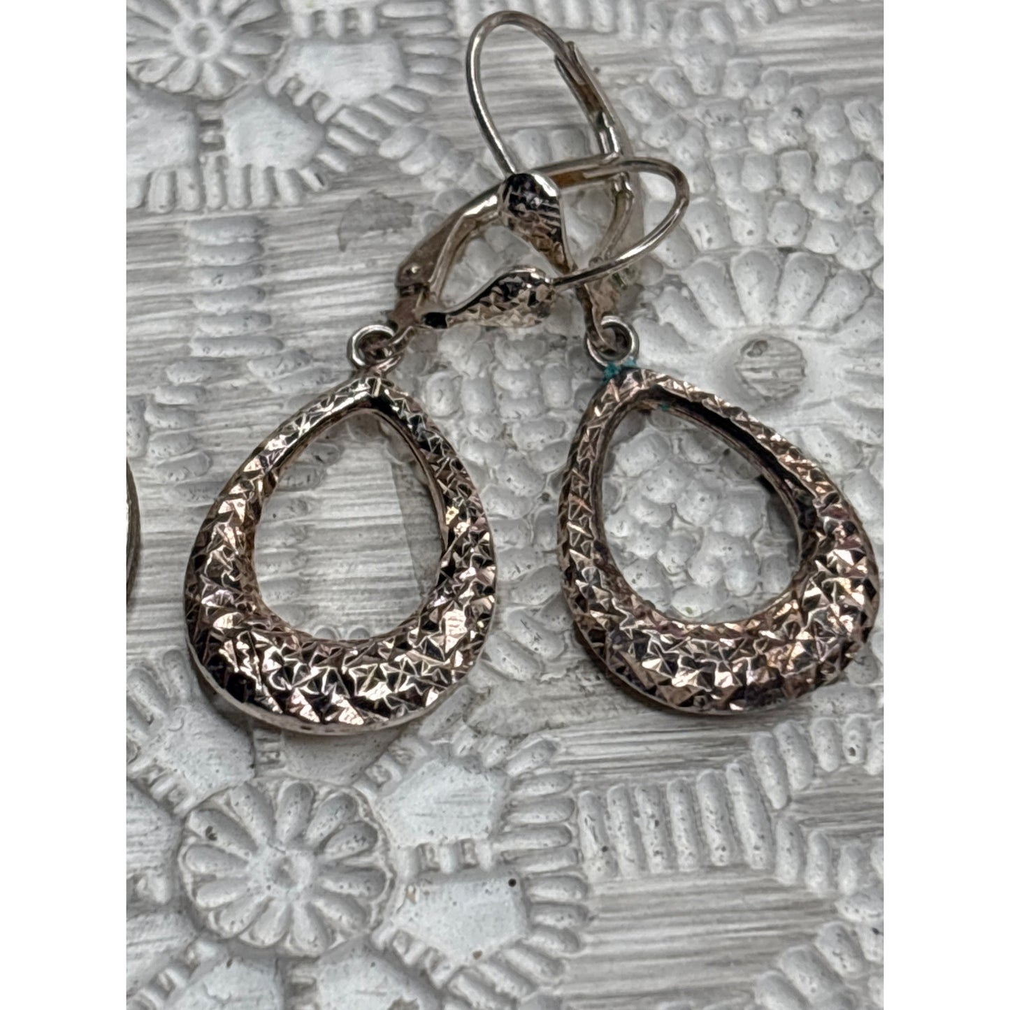 Sterling 925 Textured Teardrop Dangle Earrings With Leverback Closure