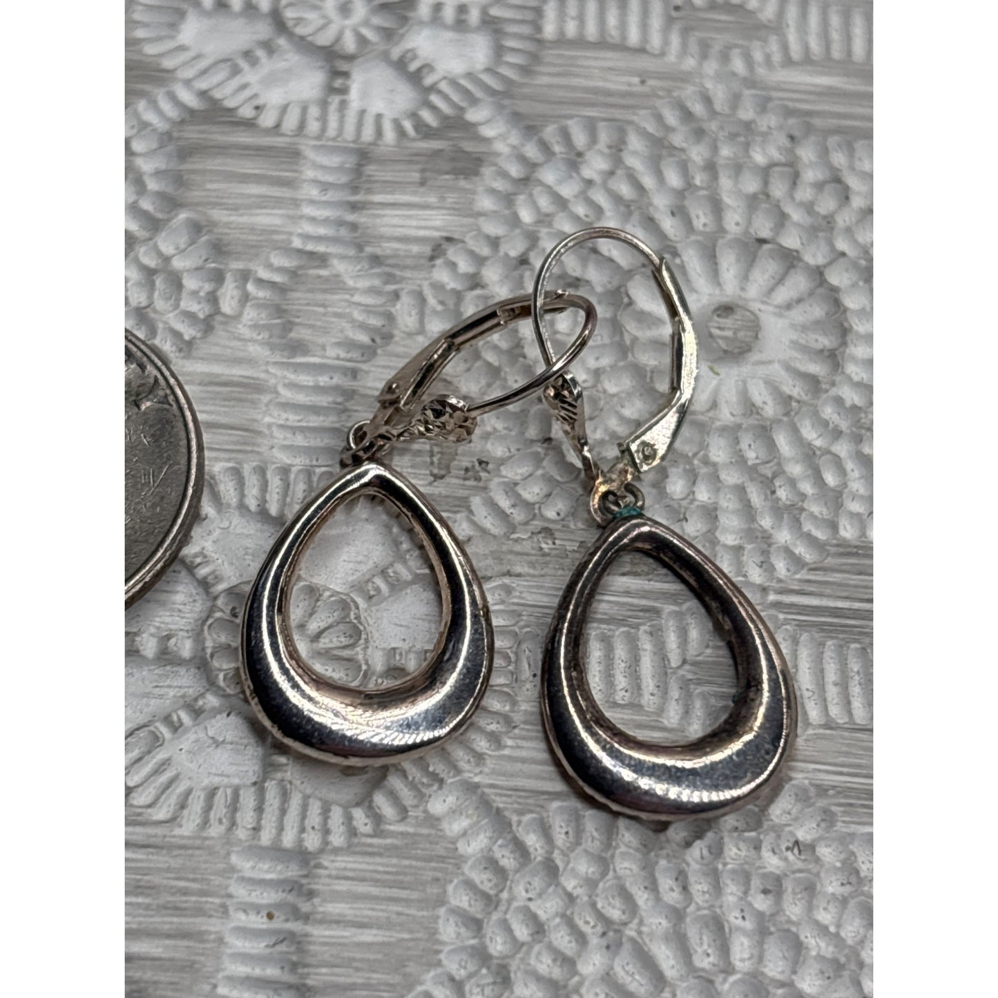 Sterling 925 Textured Teardrop Dangle Earrings With Leverback Closure