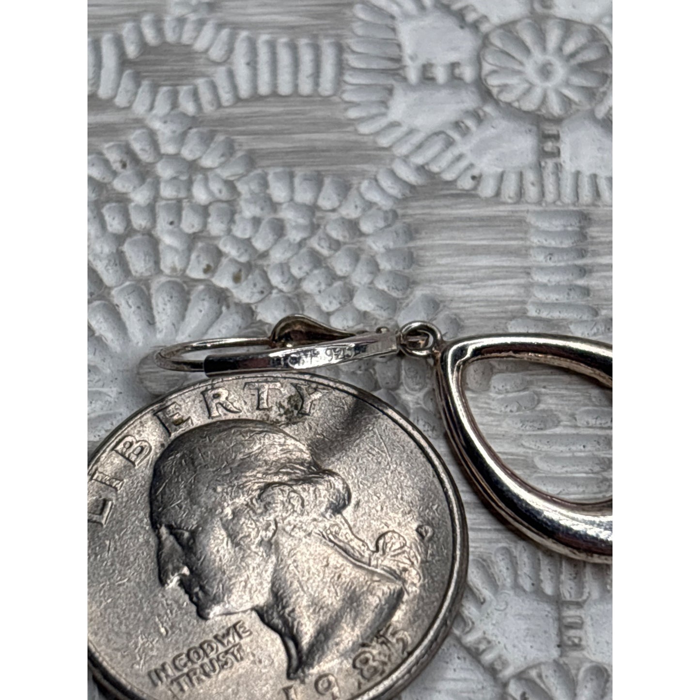 Sterling 925 Textured Teardrop Dangle Earrings With Leverback Closure