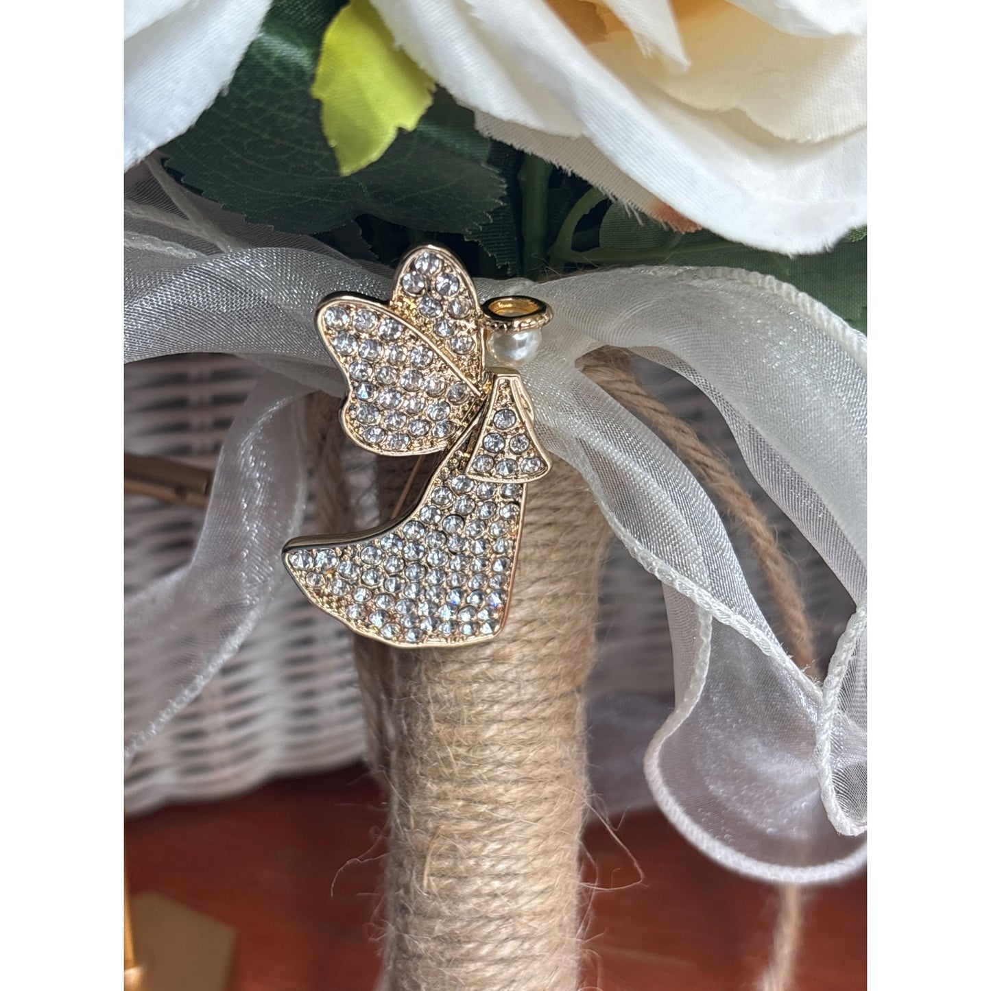 Anne Klein Gold-Tone Rhinestone Angel Pin Brooch With Pearl Accent