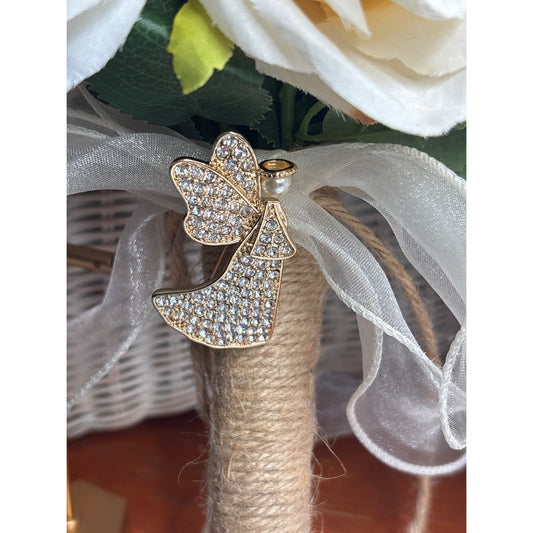 Anne Klein Gold-Tone Rhinestone Angel Pin Brooch With Pearl Accent