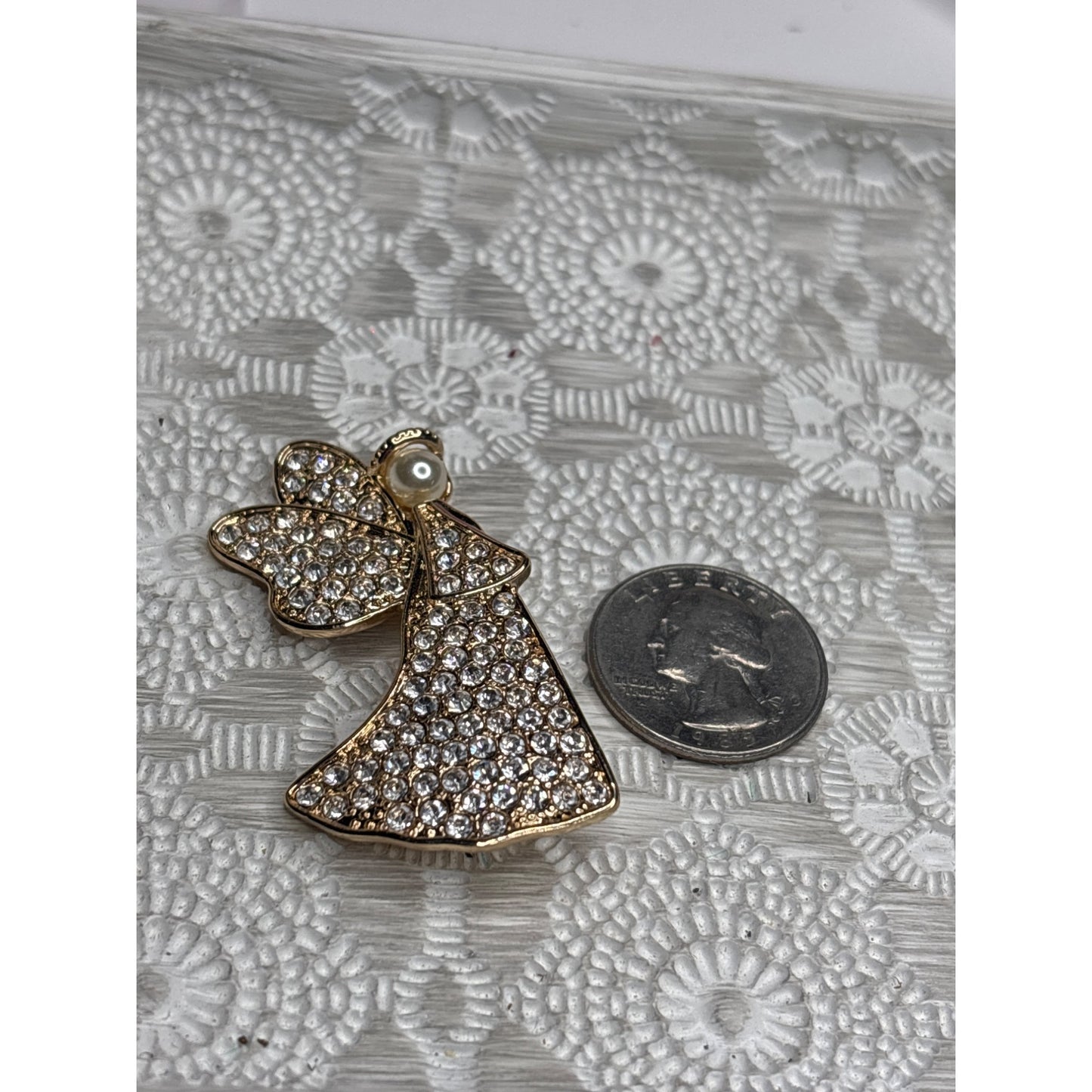 Anne Klein Gold-Tone Rhinestone Angel Pin Brooch With Pearl Accent