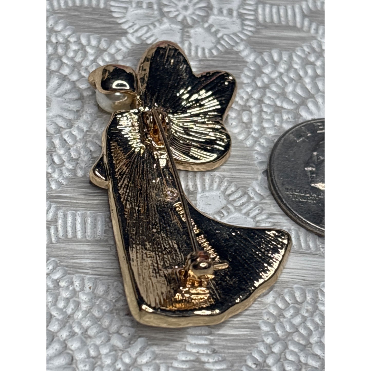 Anne Klein Gold-Tone Rhinestone Angel Pin Brooch With Pearl Accent