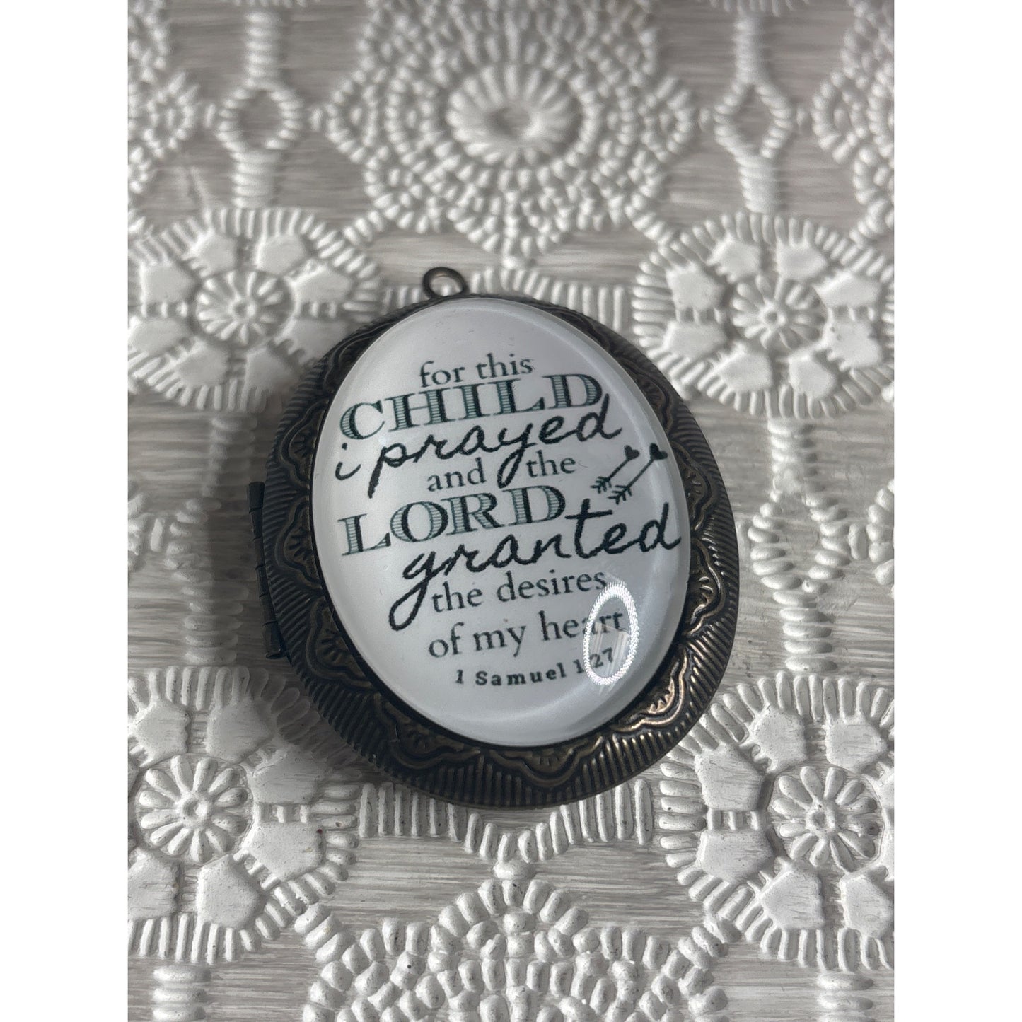 Vintage Religious Pendant Locket For This Child Prayed 1 Samuel 1:27 Inspirational Keepsake