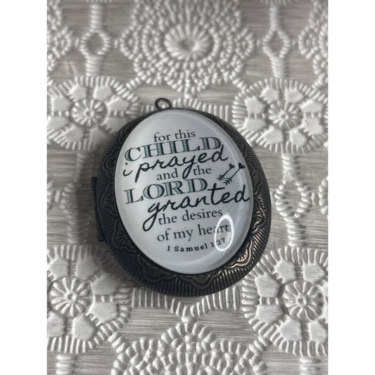 Vintage Religious Pendant Locket For This Child Prayed 1 Samuel 1:27 Inspirational Keepsake