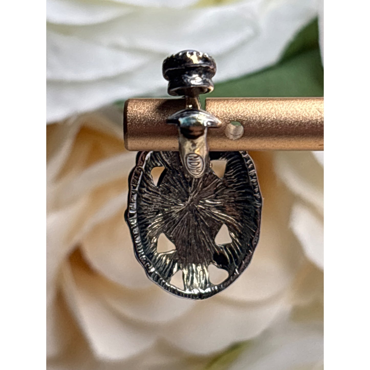 Avon Silver-Tone Oval Earrings With Blue Stone & Floral Design Vintage Jewelry