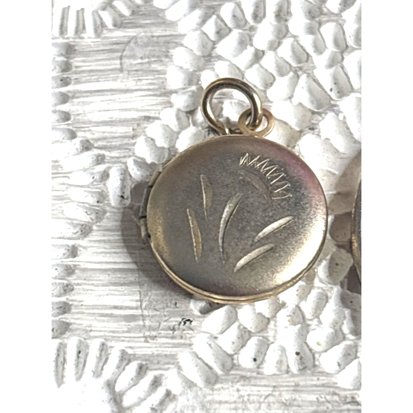 Small Vintage Gold-Tone Round Locket Pendant Engraved Floral Design Doll Accessory