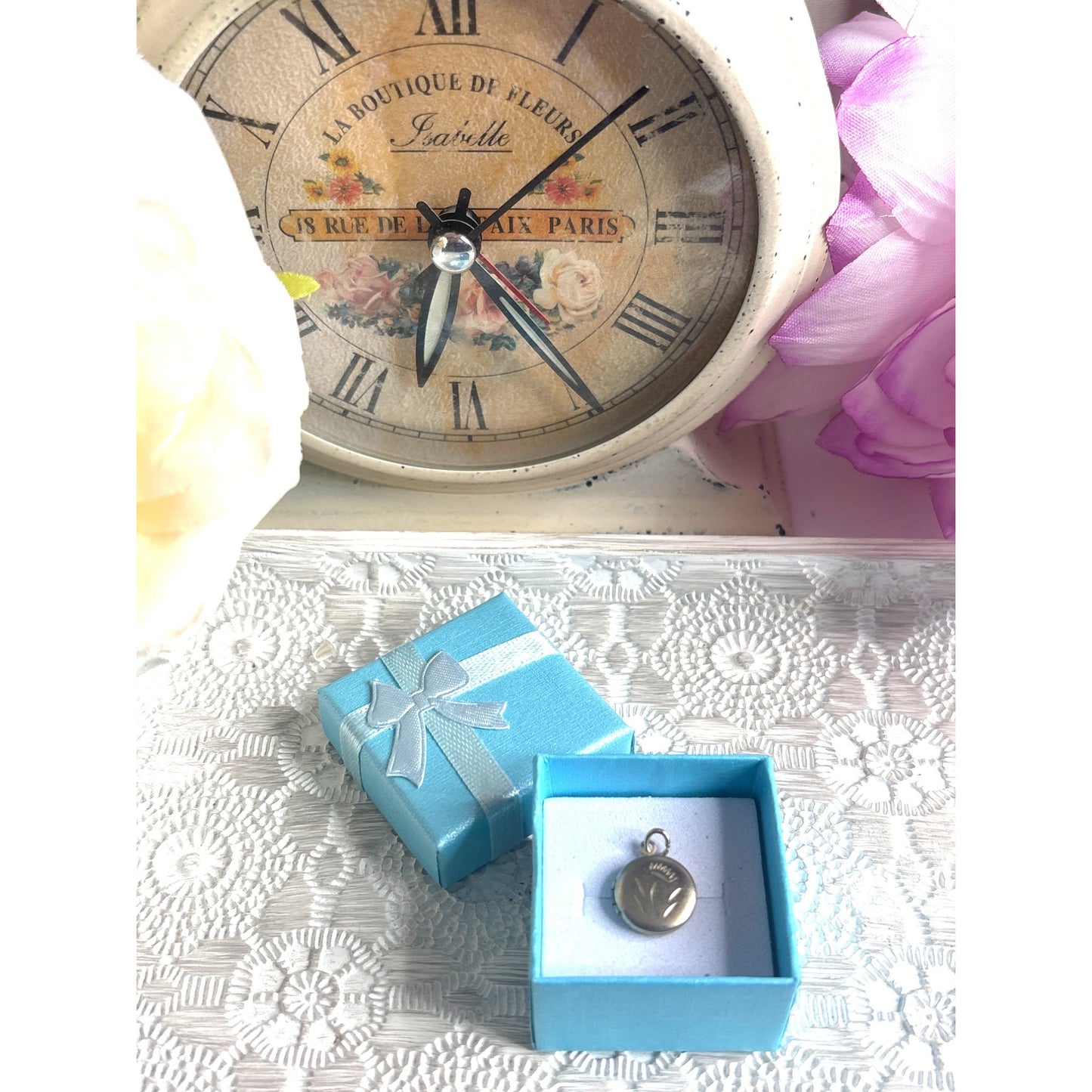 Small Vintage Gold-Tone Round Locket Pendant Engraved Floral Design Doll Accessory