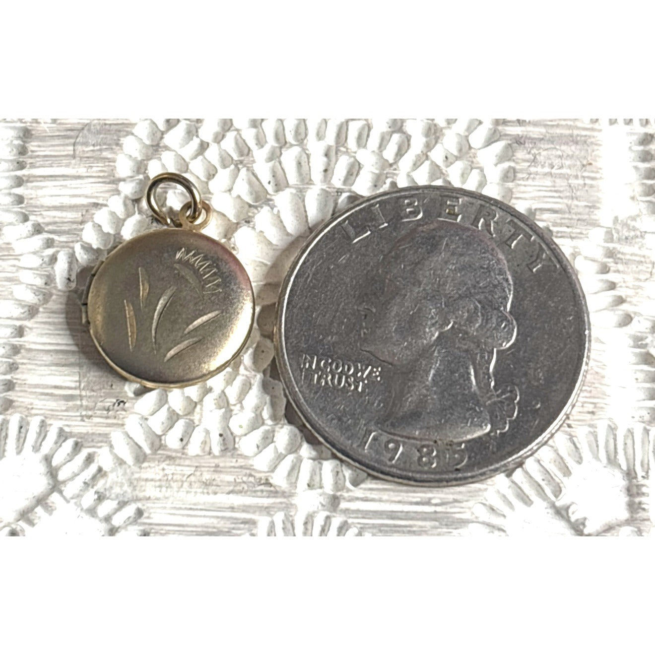 Small Vintage Gold-Tone Round Locket Pendant Engraved Floral Design Doll Accessory