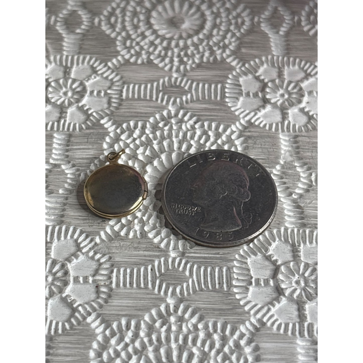 Small Vintage Gold-Tone Round Locket Pendant Engraved Floral Design Doll Accessory