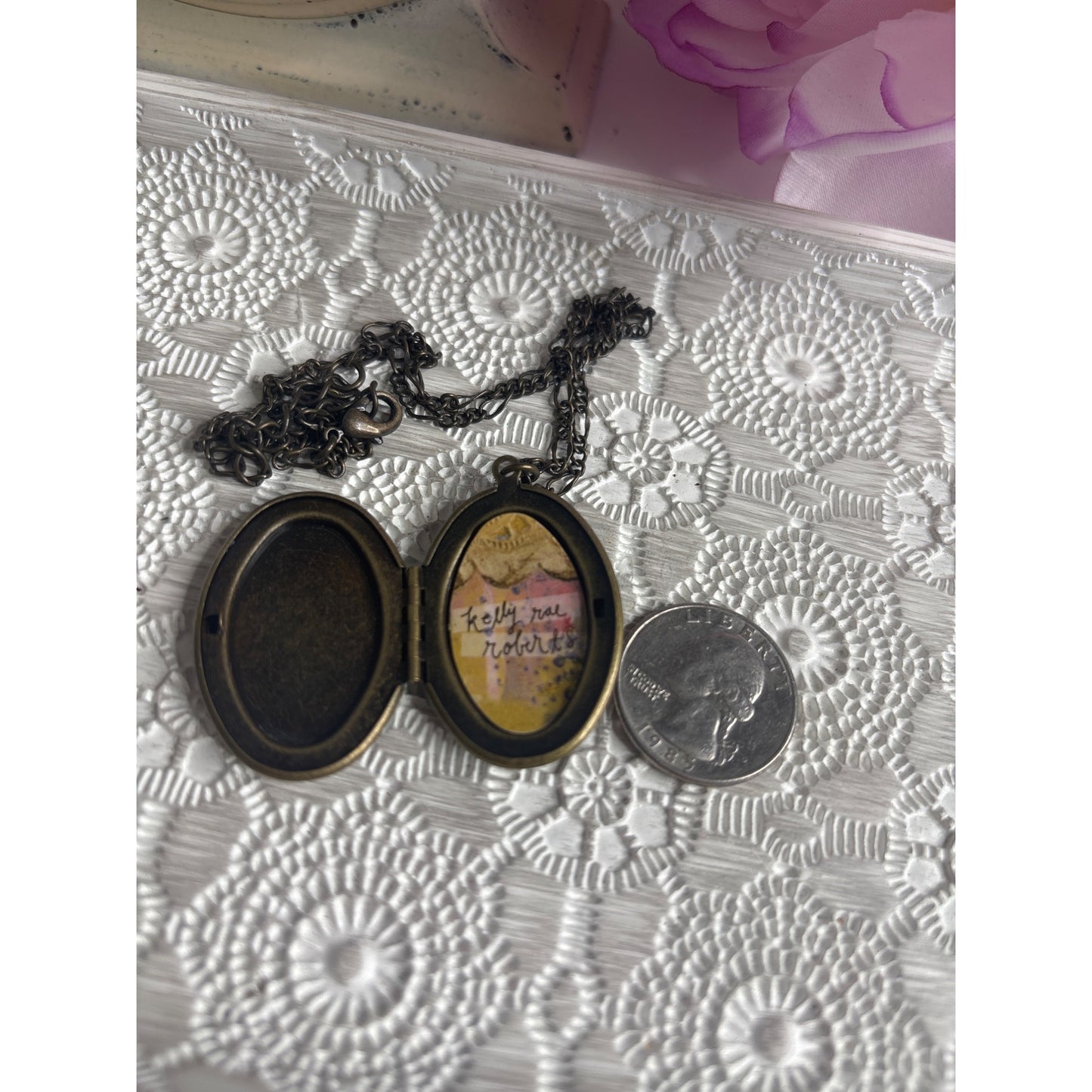 Antique Photo Keepsake: Bronze Locket Necklace With "Leap Fearlessly" Quote & Chain