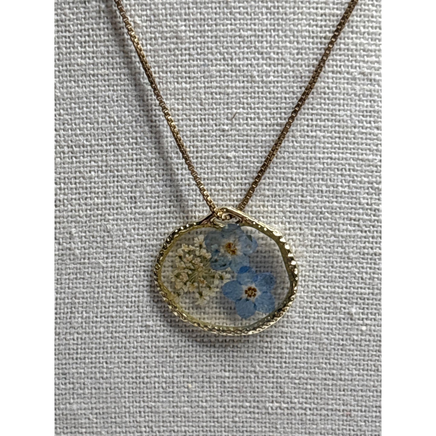 Vintage Danecraft 925 Gold-Plated Chain: Pressed Forget-Me-Knot Pendant Necklace