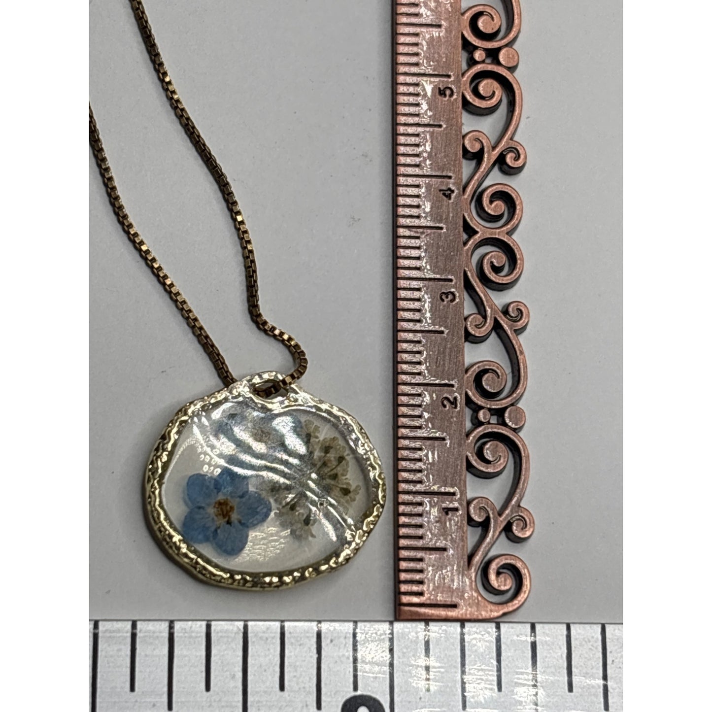 Vintage Danecraft 925 Gold-Plated Chain: Pressed Forget-Me-Knot Pendant Necklace