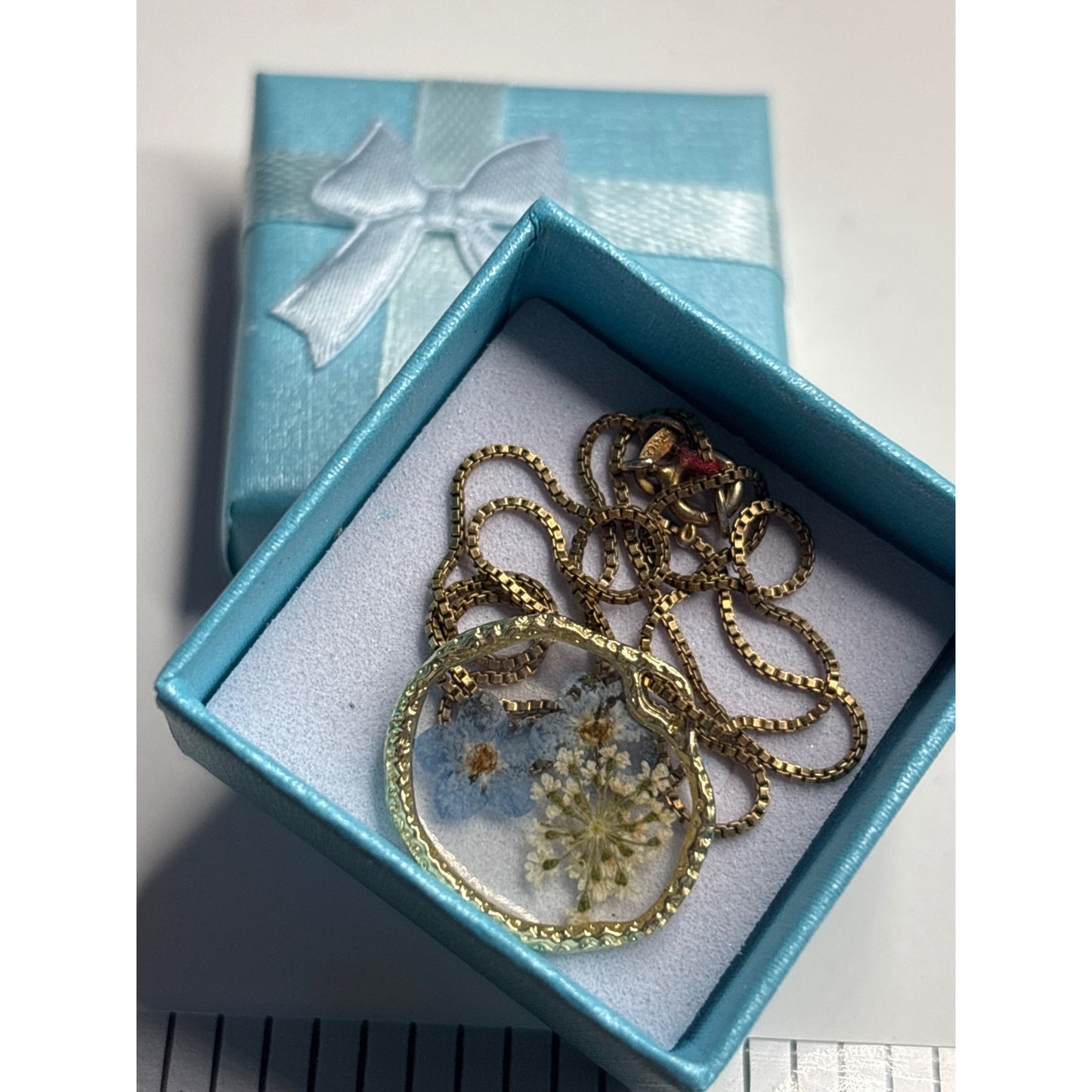 Vintage Danecraft 925 Gold-Plated Chain: Pressed Forget-Me-Knot Pendant Necklace