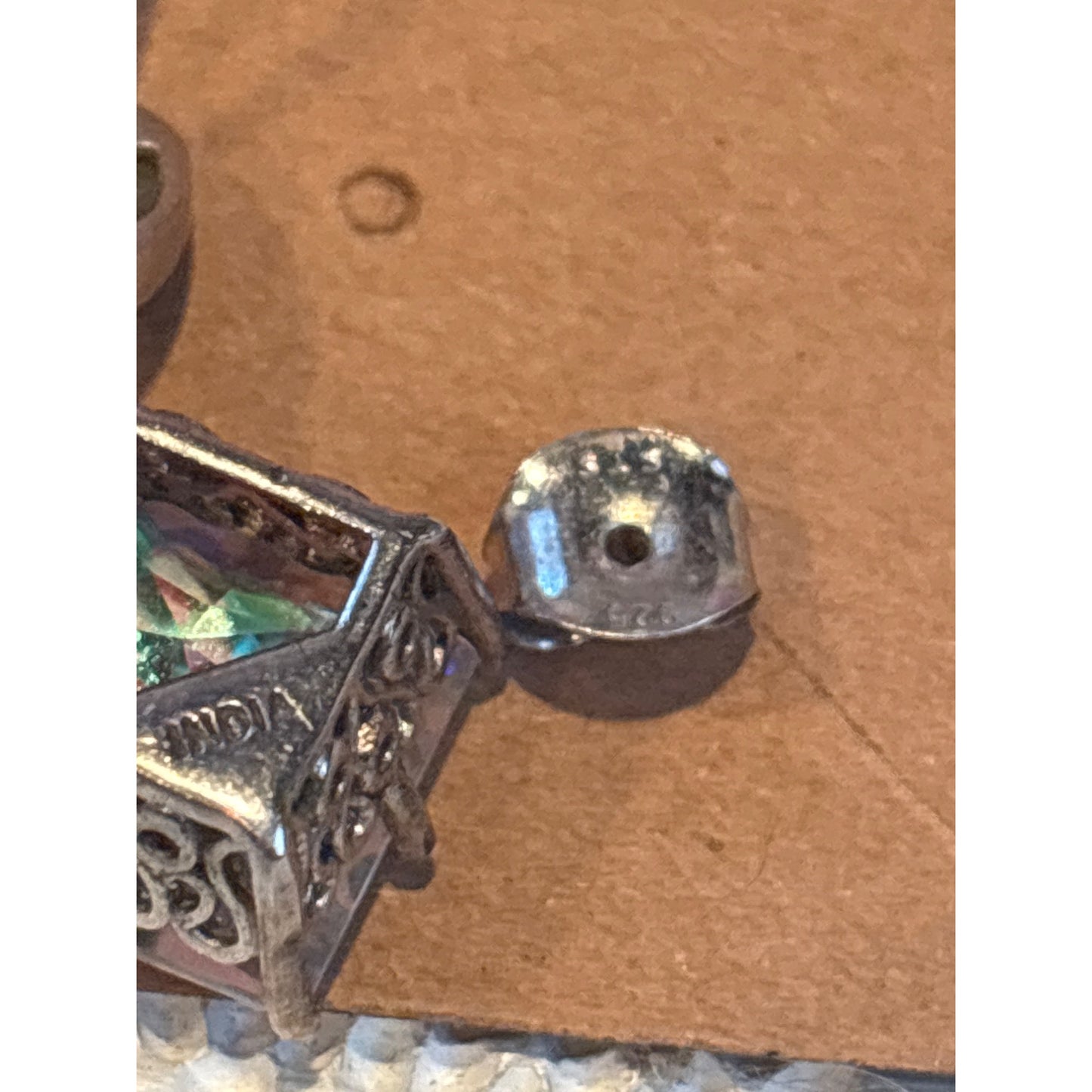 Aurora Borealis 925 Sterling Silver Drop Earrings Intricate Filigree Design Square Gemstones