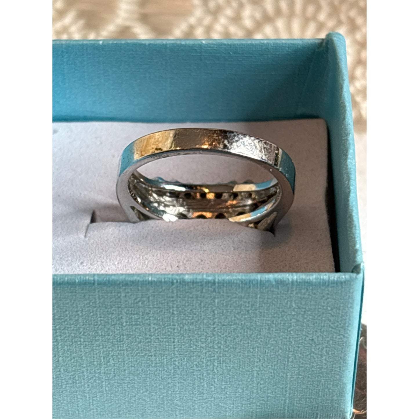 Vintage Silver Tone Multi-Row Rectangle Rhinestone Ring With Gift Box