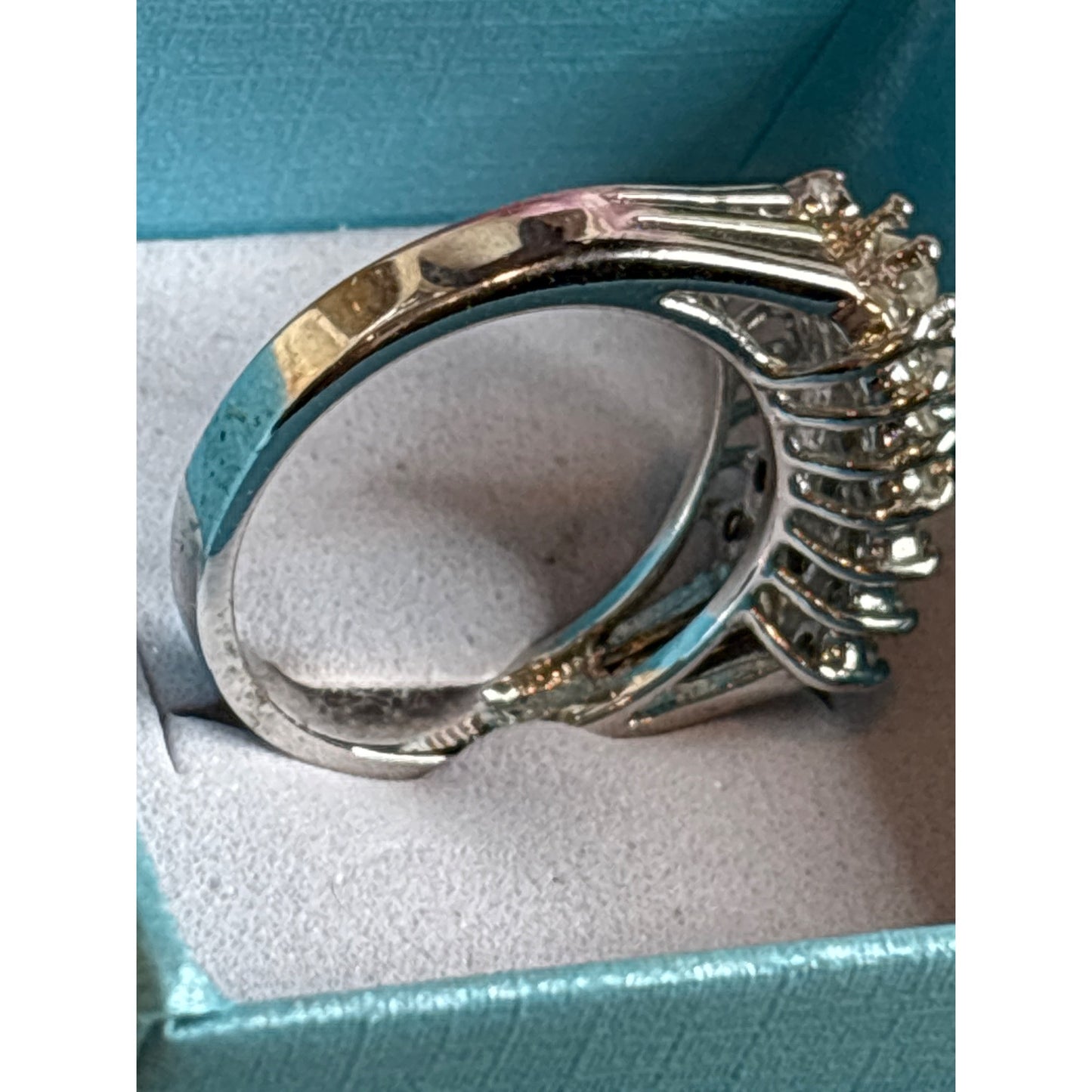 Vintage Silver Tone Multi-Row Rectangle Rhinestone Ring With Gift Box