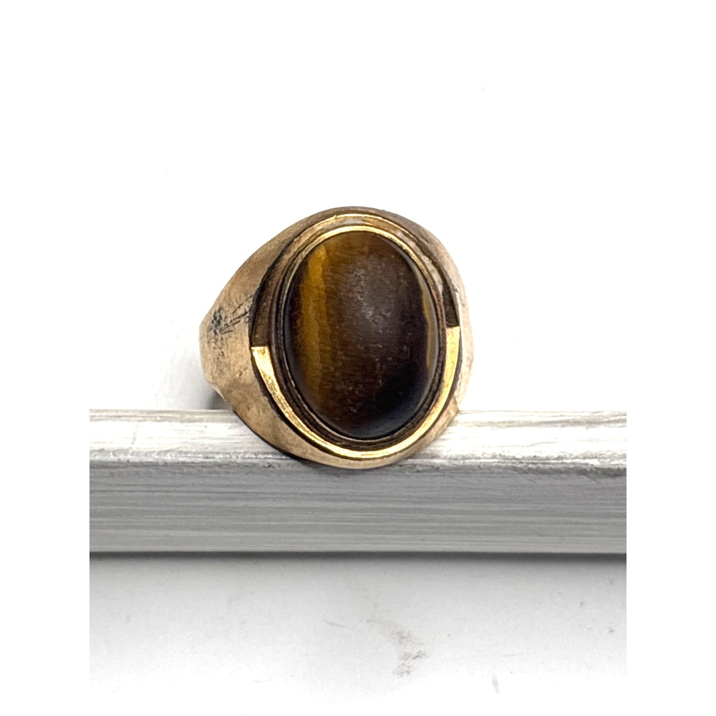 Vintage 10K Gold Filled Tigers Eye Ring Size 9 Oval Stone Classic Design