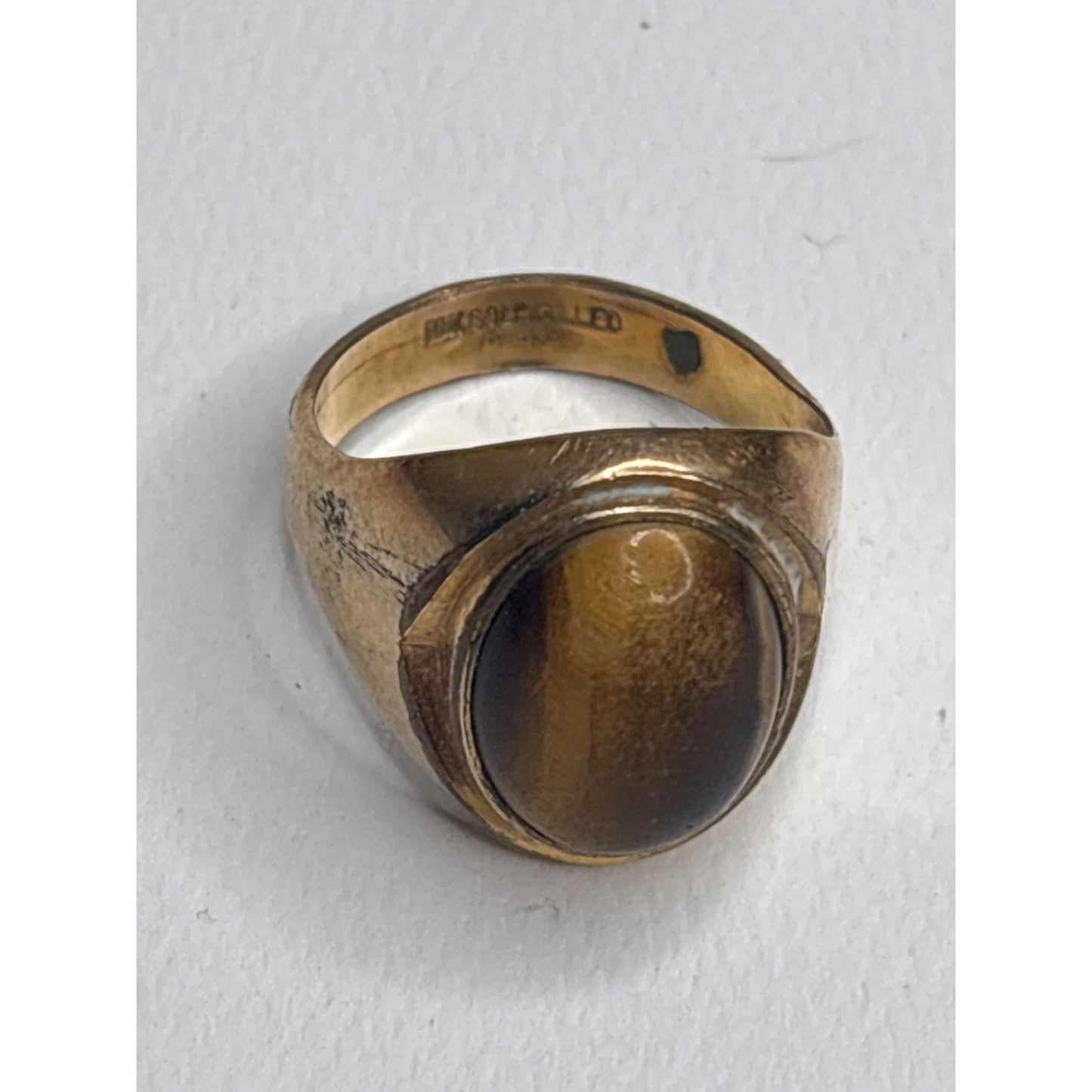 Vintage 10K Gold Filled Tigers Eye Ring Size 9 Oval Stone Classic Design
