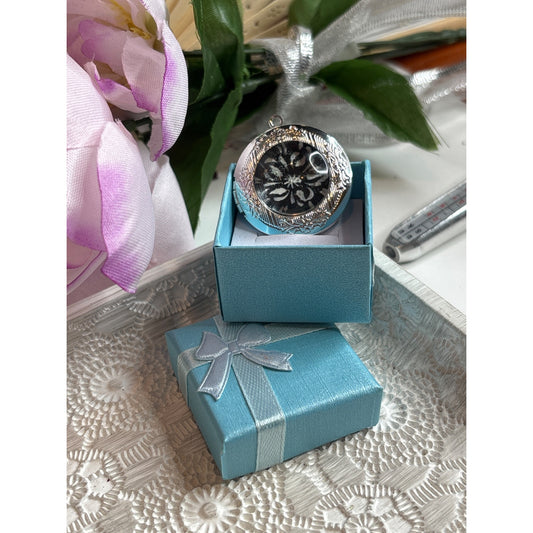 Vintage Silver Black Floral Locket Ornate  Unique Keepsake Original Art