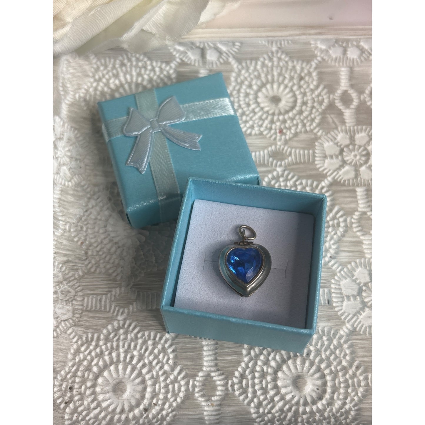 Photo Locket: Blue Glass Heart Pendant