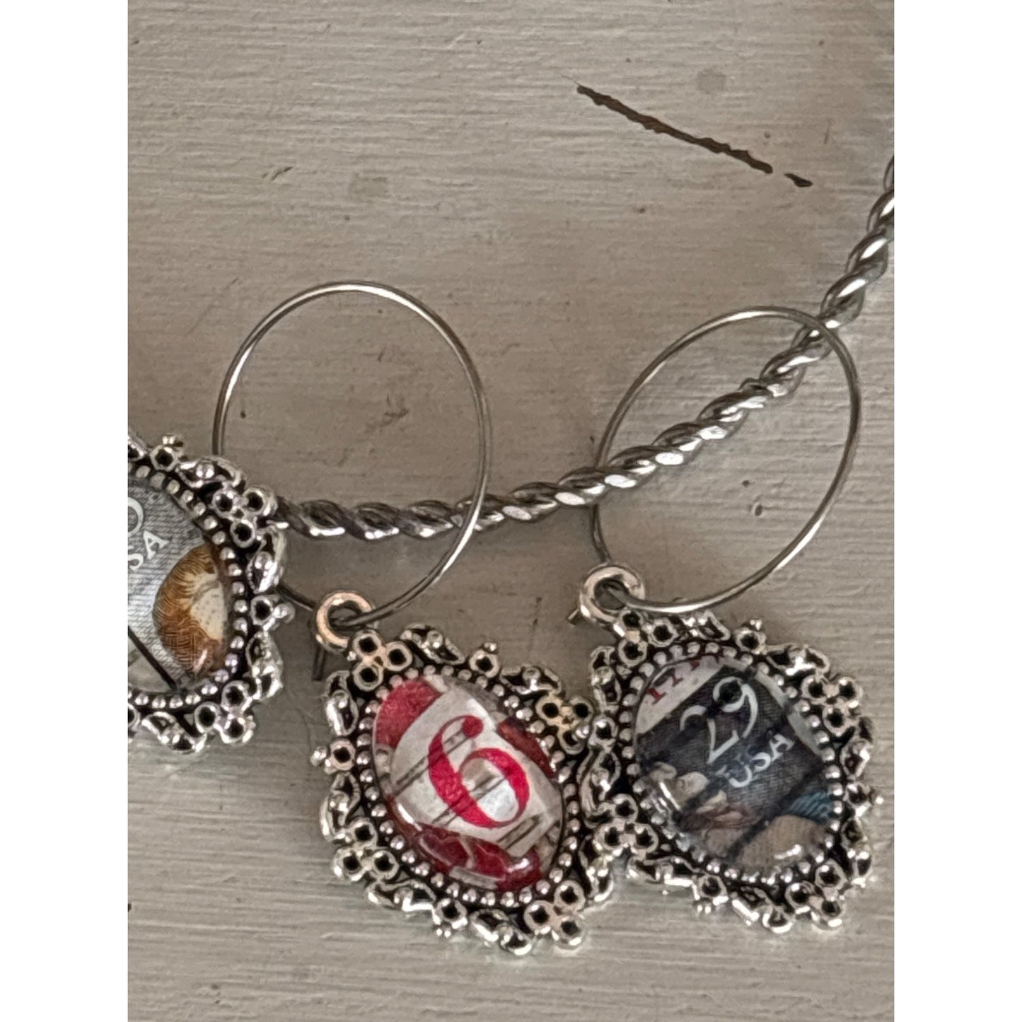 Vintage Postage Stamp Wine Charms – Set of 5 | Unique Wine Lover Gift | Upcycled Gift| Handcrafted from Real Vintage Stamps