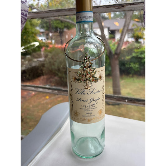 Vintage Gold-Tone Holiday Wine Bottle Charm With Enamel Christmas Tree Design