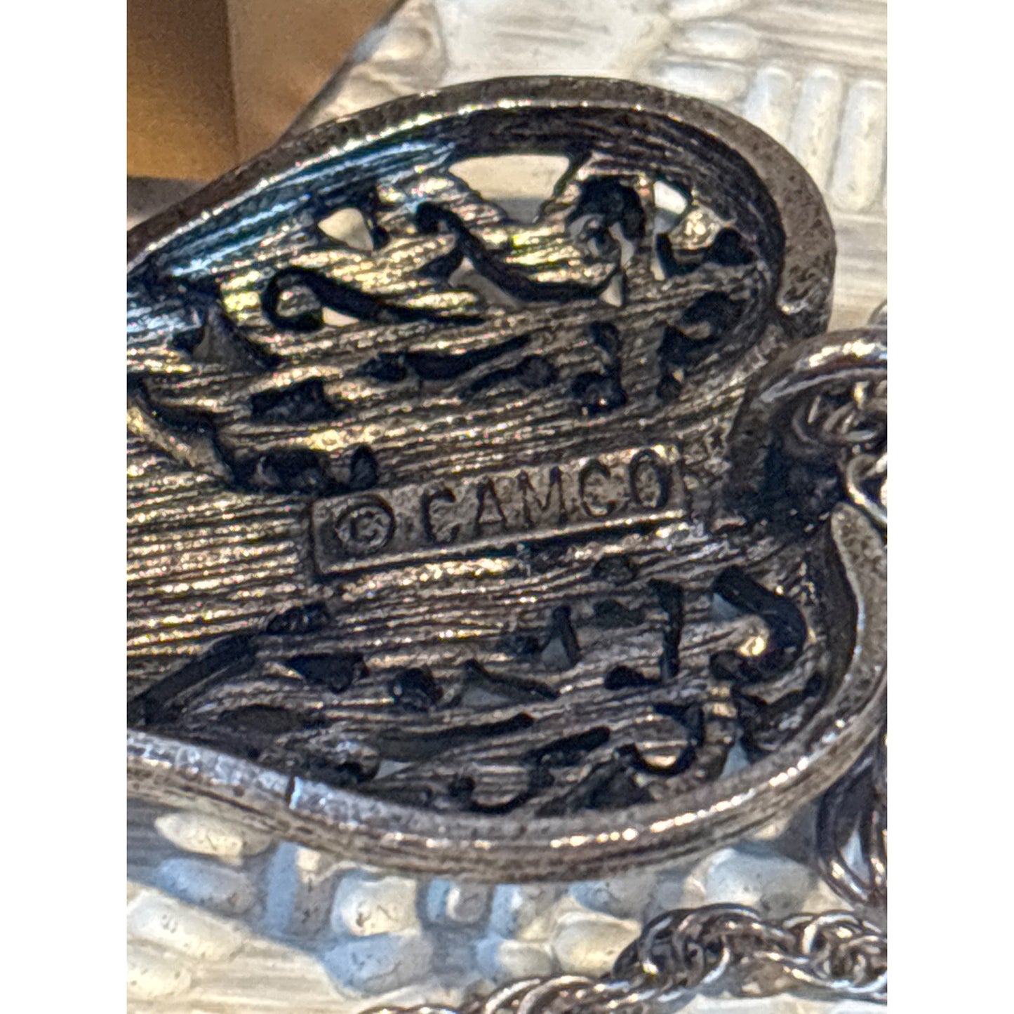 Prayer Locket: Vintage Camco Silver-Tone Angel Filigree Design & Chain