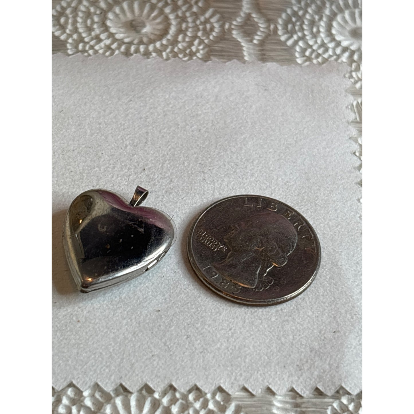 Silver Tone Heart Locket Pendant With Rhinestones & Gift Box