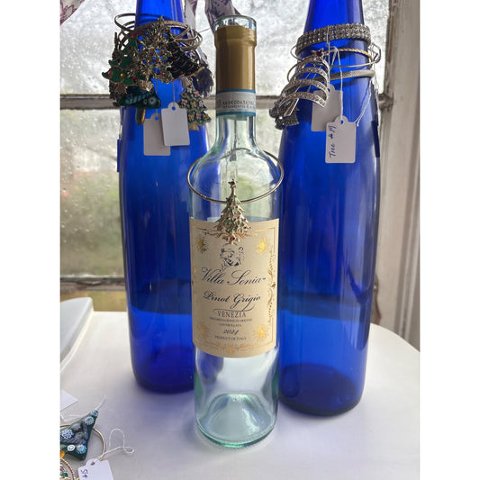 Vintage Gold-Tone Christmas Tree Wine Bottle Charm With Red & Green Accents