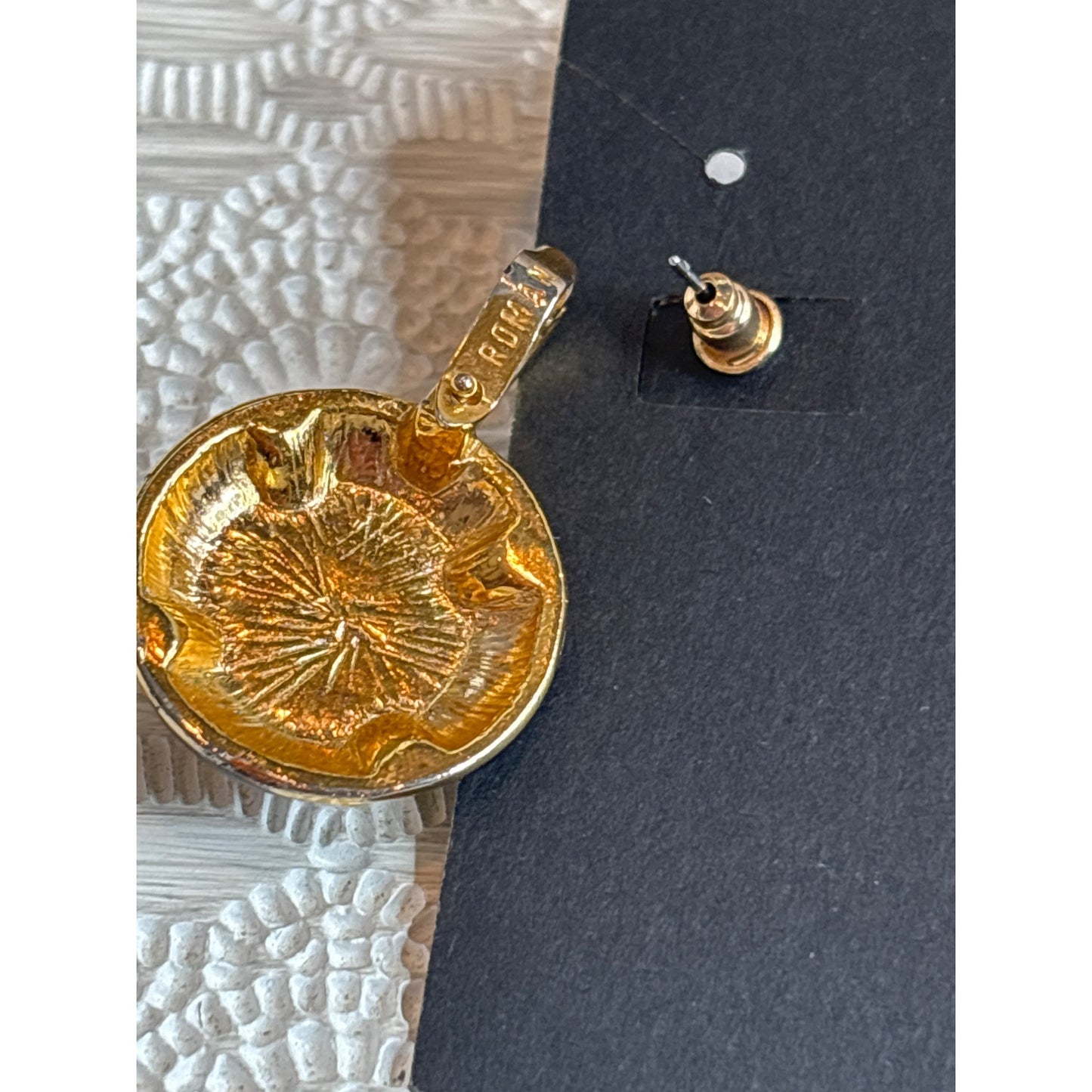 Vtg Roman Black Enamel Faux Pearl Rhinestone Necklace & Earring Set Signed Jewelry